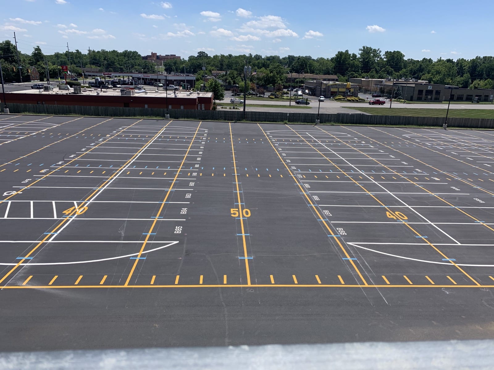 Parking lot line striping, center view