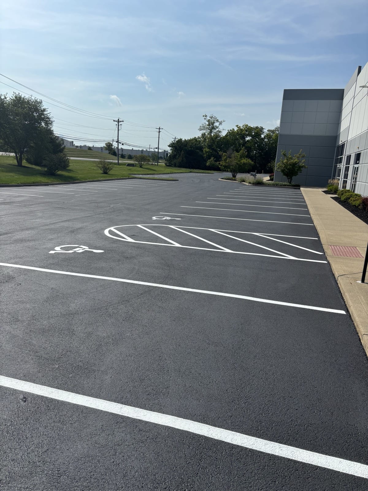Completed parking lot with fresh lines